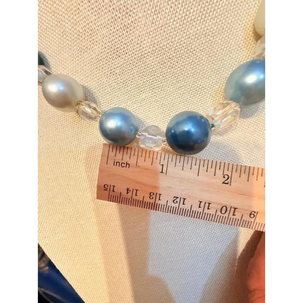 Vintage Japan Blue Faux Pearl  Necklace